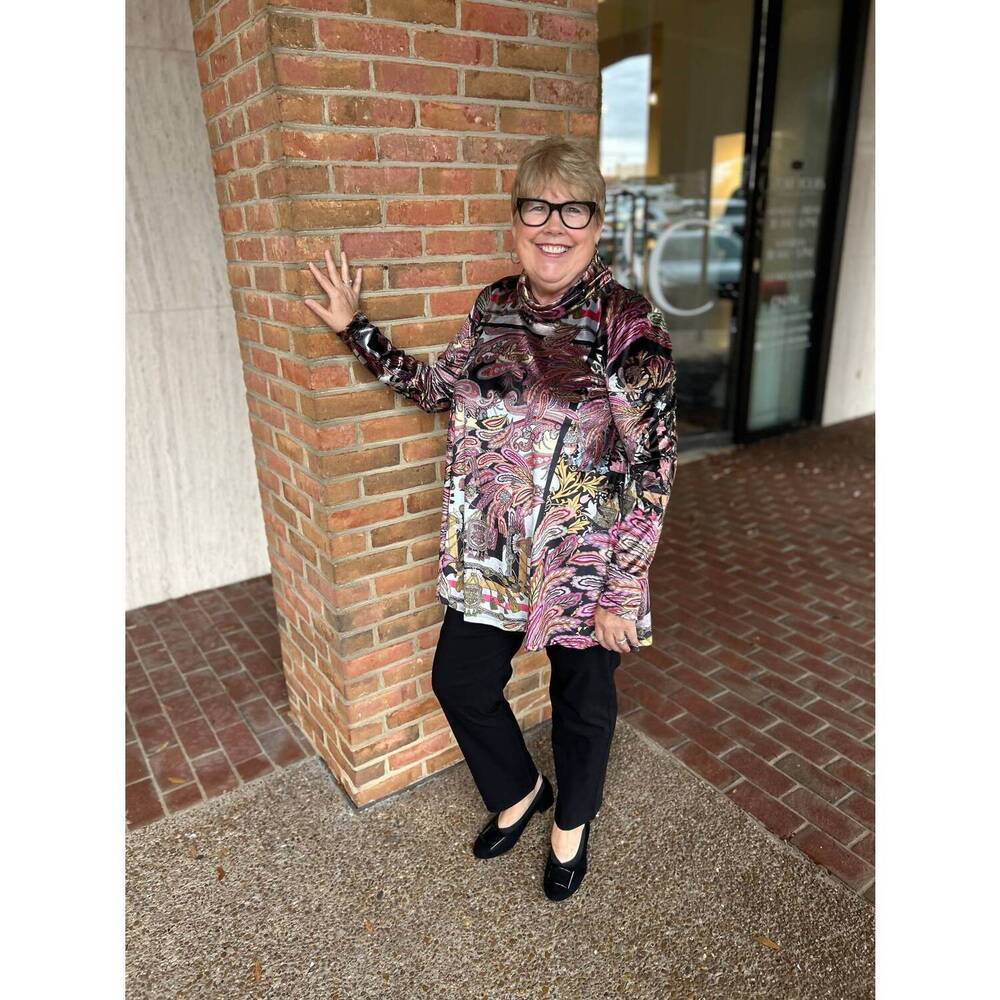 NEW ISLE cowl neck tunic top in multi